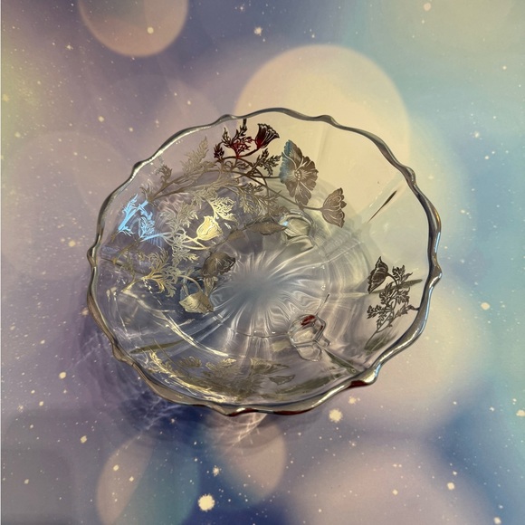 Vintage Silver City Silver Overlay Footed Bowl-Flanders Pattern 10” - Picture 5 of 5